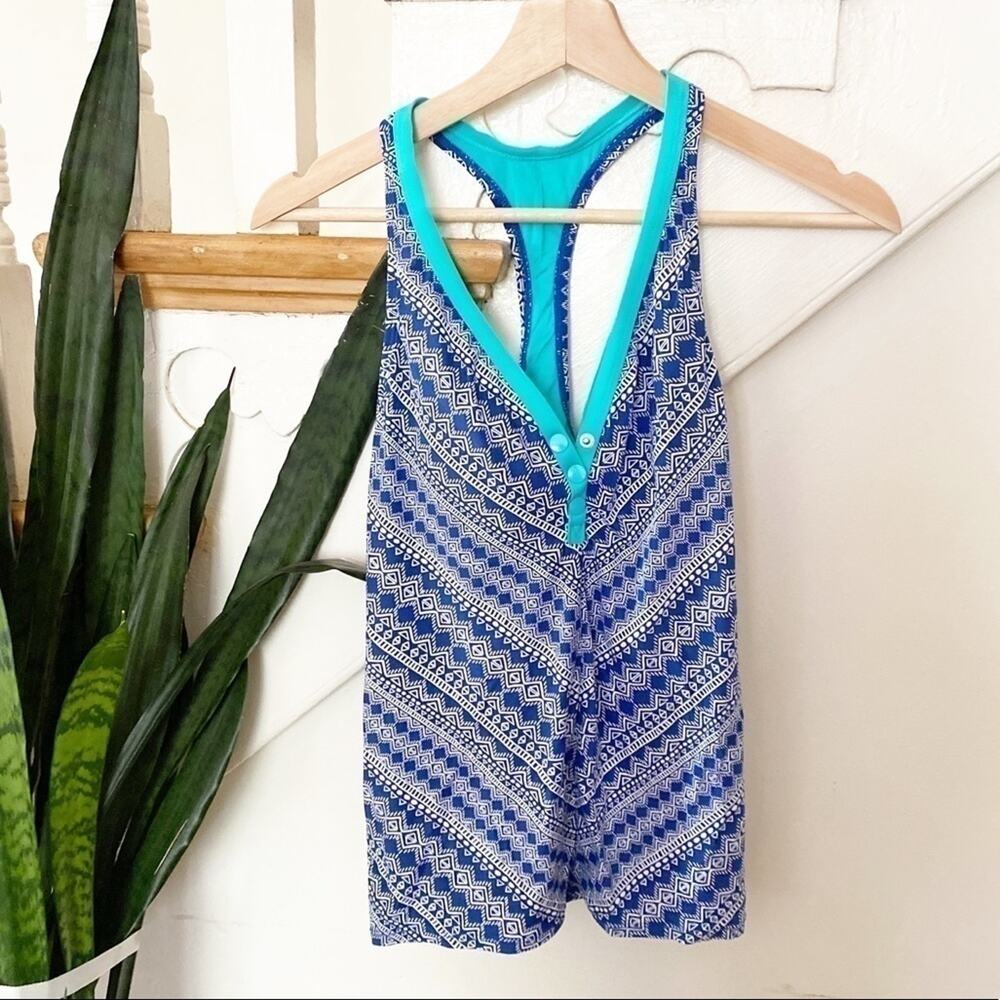 beach house tankini blue white patterned swim top